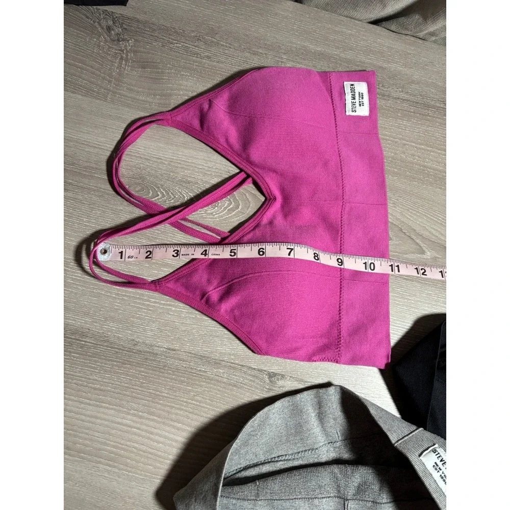 Steve Madden Padded Ribbed Seamless Bralette 3 Pk Strappy Back Pink Black Grey M